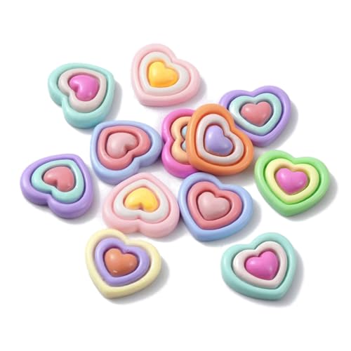 LiQunSweet 200 Pcs Resin Heart Decoden Flatback Beads Cabochons Flatback Nohole Beads for Valentine's Day Jewelry Making DIY Craft