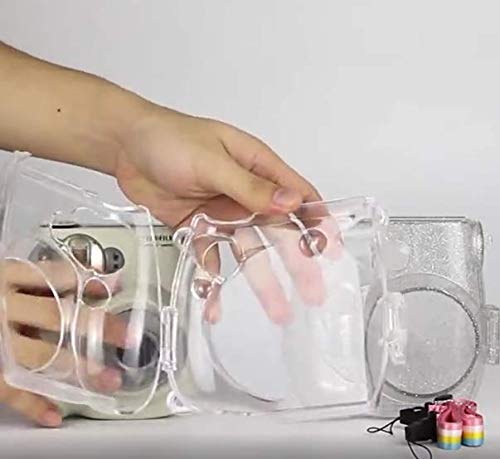 Wolven Crystal Camera Case With Adjustable Rainbow Shoulder Strap Belt Compatible With Fujifilm Mini 7S / Polaroid Pic-300 Camera, Transparent #TOP5