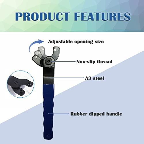Hayeastdor Blue Lock-Nut Grinder Wrench Universal Adjustable With 6Pcs 5/8 Angle Grinder Shaft Nut Grinder Spanner Wrench Tool For 4-1/2", 5" And 7" Grinders He001-B3 #TOP2