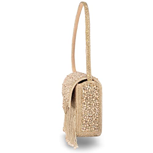 Image of Peora Black Clutch Purses for Women Stone Studded Handmade Handbags Party Bridal Clutch