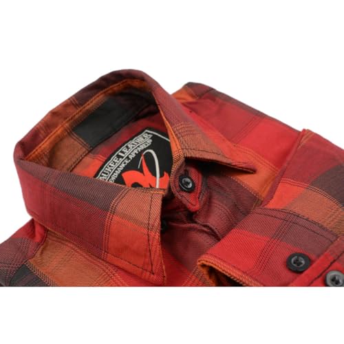 Milwaukee Leather MNG11641 Men's Flannel Plaid Shirt Orange with Red and Black Long Sleeve Cotton Button Down Shirt - Medium