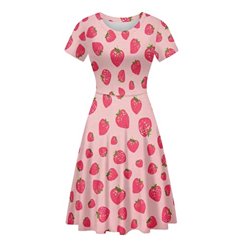 Irisjudy T Shirt Dress for Women Short Sleeve Girls Short Sleeve Dress Plus Size, O Neck Knee Length Midi Dress for Ladies4