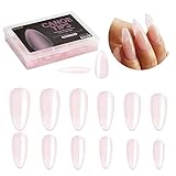 DIAMI Canoe Tips Peach 1box (360pcs, 12sizes) - Long Oval Shaped Nail Tips | Clear Nail Tips for...