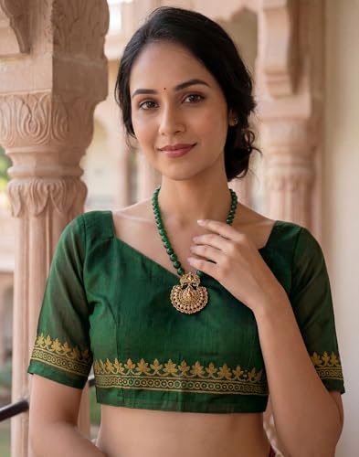 Image of SIRIL Women's Cotton Linen Printed, Zari Border One Minute Ready To Wear Saree With Unstitched Blouse Piece