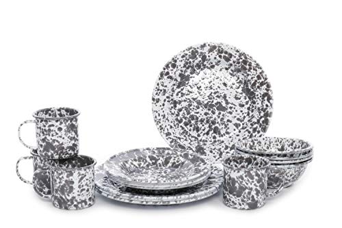 Enamelware Starter Set, 16 piece, Grey/White Splatter