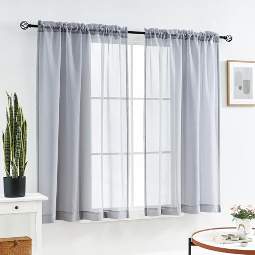 Image of MYSTIC-HOME Sheer Curtains Taupe 95 inch Long, Window Treatments Rod Pocket Drapes for Living Room, Bedroom, Semi Crinkle Voile Curtain Panels for Yard, Patio, Villa, Parlor, Set of 2, 52 inchWx95 inchL