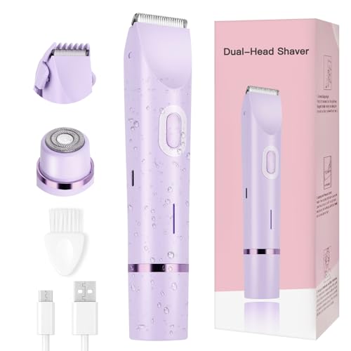 Nest Timber Women's Bikini Trimmer, 2-in-1 Electric Shaver for Bikini Line, Legs, Underarms, Face - Waterproof Women's Electric Shaver for Sensitive Skin, USB Rechargeable (Purple)