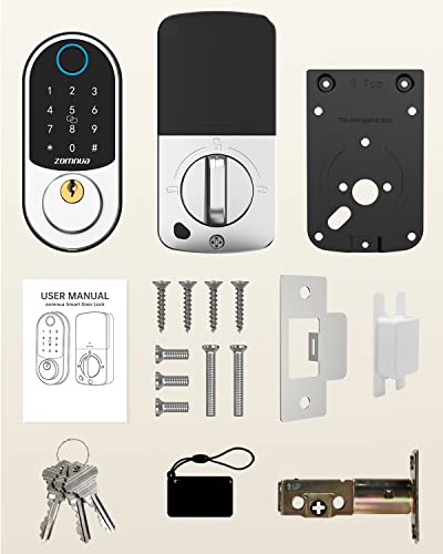 Keyless Entry Door Lock, Zomnua Fingerprint Smart Front Door Locks With Keypads, Smart Digital Biometric Electric Deadbolt Lock With Auto Lock, Fob, Code, Touchscreen,Silver #TOP7