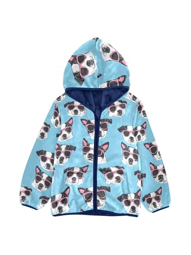 Sunglasses Dog Head Blue Girls Fleece Jacket Girls Fall Jacket Boys Coats Zip Up Hoodie Children Sherpa Warm Outerwear 2-10T