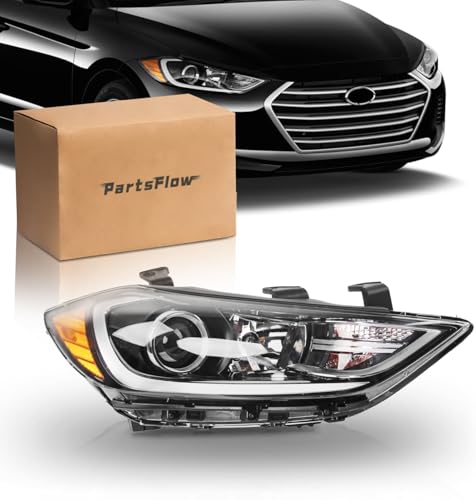 PartsFlow Halogen Headlight Black Housing Clear Lens Headlamp Right Passenger Side Compatible with 2017 2018 Hyundai Elantra HY2503206