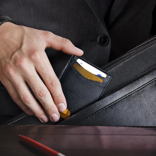 Wallet for Men Genuine Leather RFID Blocking Bifold compact Wallet With Magnetic Closure 1 ID Window (Black)2