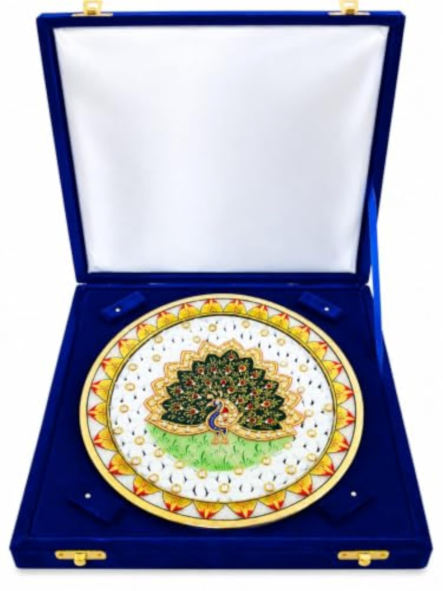Marble Peacock Plate with Stand & Box