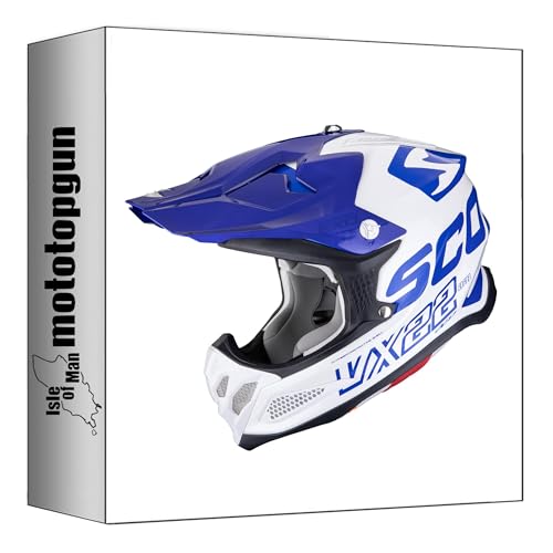 Casque Scorpion VX-22 Air Updown Blanc Bleu Taille S mototopgun 32-522-236-03