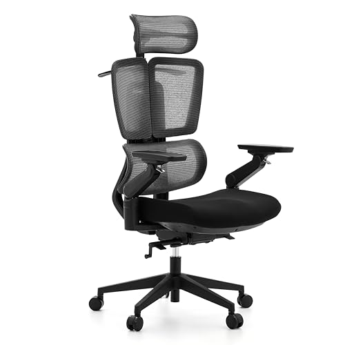hjh OFFICE Bürostuhl Ergo U2 Flex3 – Profi Drehstuhl mit atmungsaktiver Netz-Rückenlehne & robustem Sitz – Höhenverstellbare Lordosenstütze – Schwarz