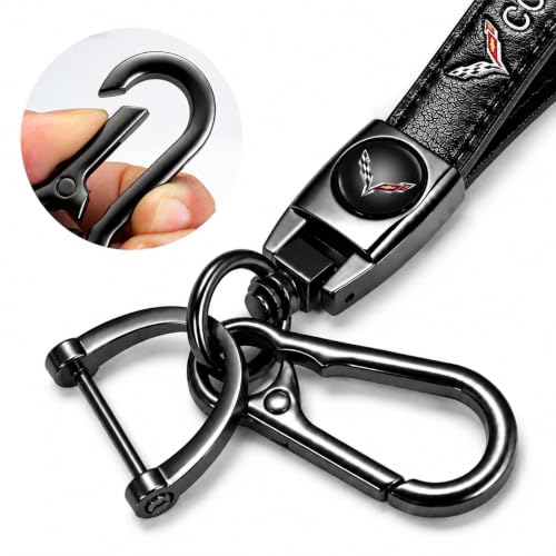 Image of Genuine Leather Key Chain For Corvette C4 C6 C5 C7 C8 Z06 Keychain KeyRing For Men And Woman Accessories Black