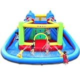 Causeair Inflatable Bounce House with Slide,Dolphin Styling,Splashing Pool,Double Water Cannon,Climbing Wall,Heavy Duty GFCI Blower,Inflatable Water Park Slide for Kids Backyard Summer
