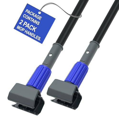 TidyBliss 2 Pack Mop Handle Commercial Heavy Duty, 57.5 inches Long Industrial String Mop Stick Replacement Pole with Upgraded Jaw Clamp for for Floor Cleaning (Blue)