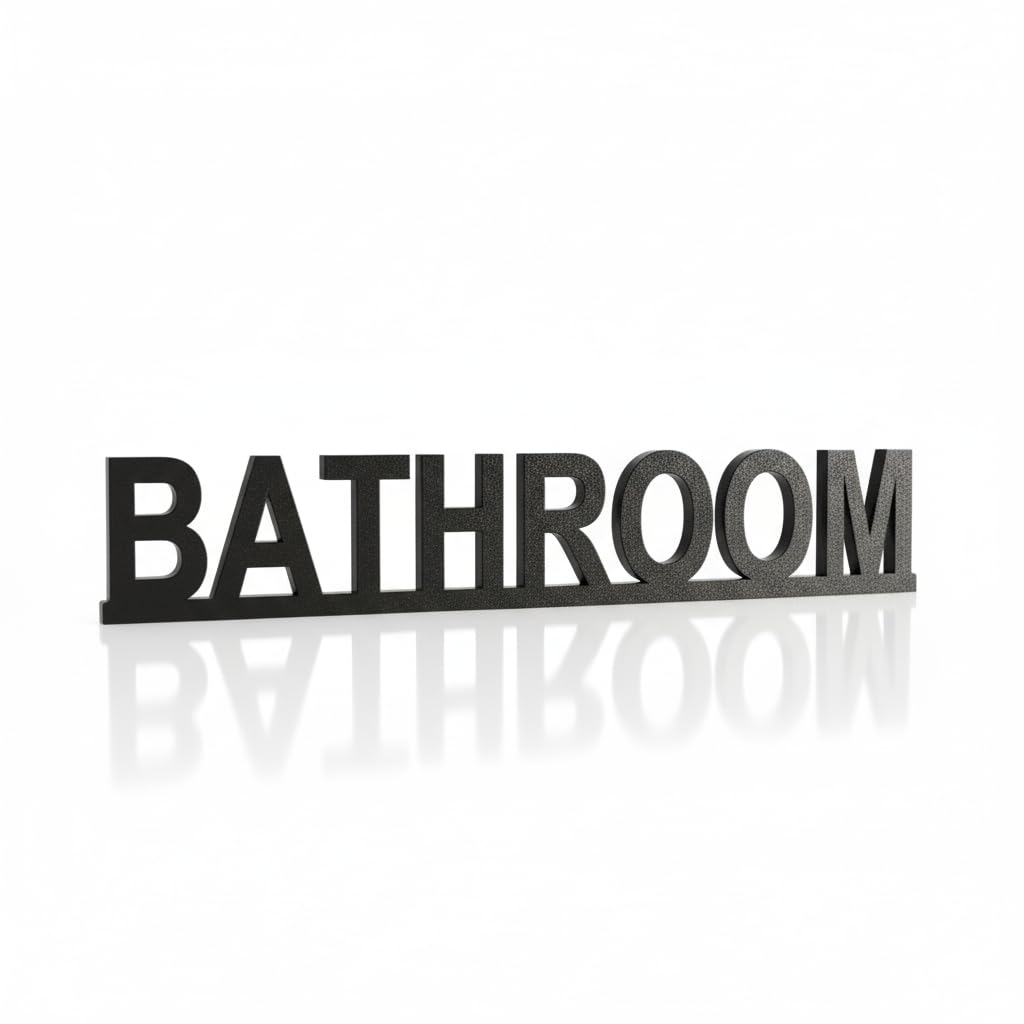 SIGNKRAFT3D BATHROOM Sign Door Topper, Modern Black Nordic Bathroom Wall Art, Toilet Décor, Free-Standing or Adhesive Door Topper (BATHROOM)