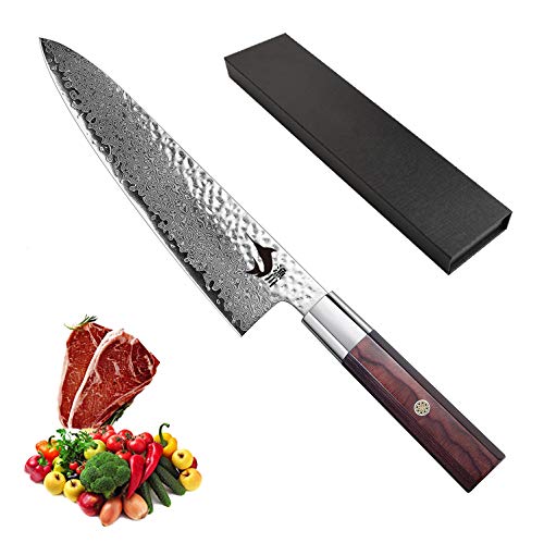 漁川 牛刀包丁 67層ダマスカス牛刀包丁 VG10槌目包丁 刃渡り195ｍｍ 高級紅檀八角柄 1枚目