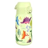 Ion8 Botella Agua Niños, Sin Fugas, Acero Inoxidable, Dinosaurios, 400ml (13oz)