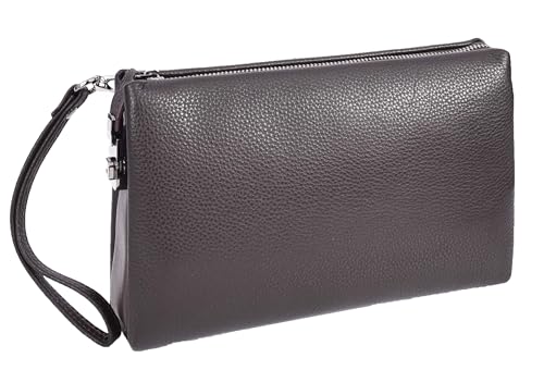 Mens Real Leather Wrist Bag Lockable Clutch Organiser Travel Pouch Thames, Brown, Small