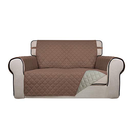 Image of PureFit Reversible Quilted Sofa Cover, Water Resistant Medium Slipcover Furniture Protector, Washable Couch Cover with Non Slip Foam and Elastic Straps for Kids, Dogs, Pets (Loveseat, Brown /Beige)