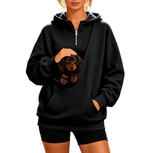 Cbebvwl Pet Pouch Hoodie Hooded Blanket Cat Pocket Casual Plain Sweatshirt Women Black Womens Hoodies Sherpa with Kangaroo Comfy & Weighted Pouches
