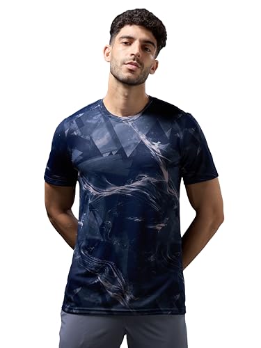Image of TECHNOSPORT Men's 100% Polyester Regular Fit Half Sleeve Printed Crew Neck T-Shirt with Techno Dry, Anti Microbial Properties for Gym, Workout and Regular Use
