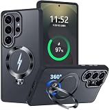 PETORA Galaxy S26 Ultra 用 ケース リング付き MagSafe対応【360度回転式マグネットスタンド・縦横両対応】米軍MIL規格 耐衝撃 半透明マット 手触り良 黄ばみ防止 指紋防止 マグセーフワイヤレス充電対応 ギャラクシー s26 ultra 用 カバー ストラップホール付き おしゃれ スマホケース (マットブラック)