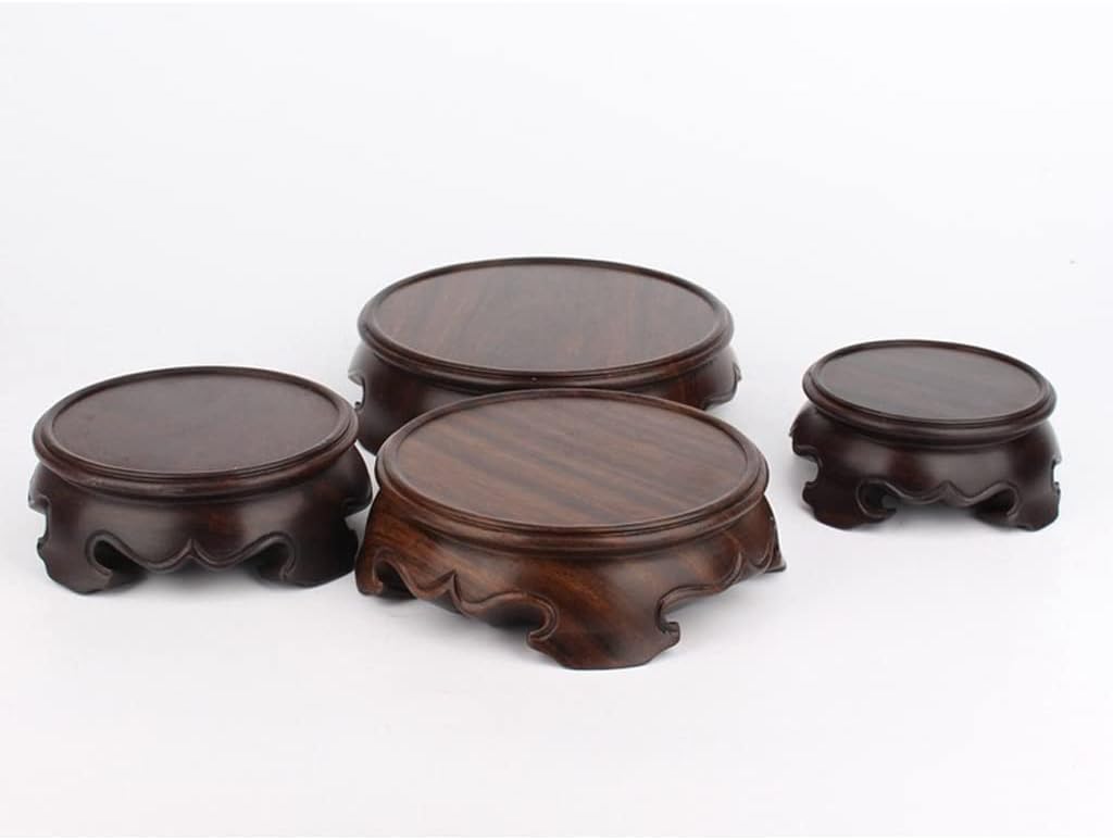 Bonsai Pedestal Vase Pedestal Stands Office Vase Base Wood Carving Round Base Solid Wood Vase Antique Teapot Base Incense Burner Base Frame Planter Stand Plant Holder(Medium)
