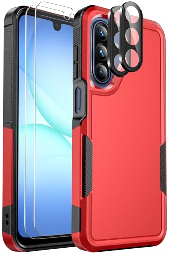 Ezanmull for Samsung Galaxy A17 5G Phone Case, [Military Grade Drop Protection] [Glass Screen Protector + Camera Lens Protector] Non-Slip Shockproof Case (Red)