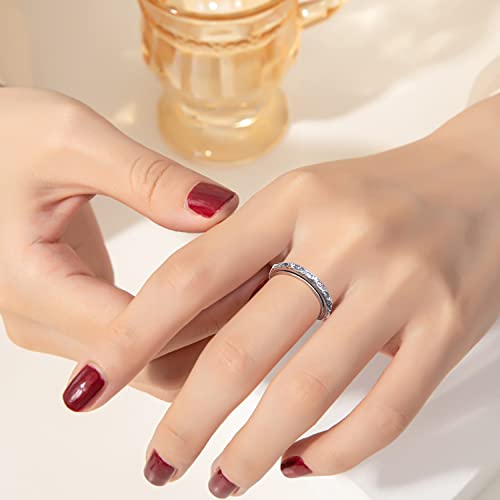 Ladytree Spinner Fidget Ring S925 Sterling Silver Lotus Flower Yoga Just Breathe Anxiety Worry Band Oxidized Fidget Stress Relieving Boredom Adhd Autism Rings For Women Men,Size 7 #TOP2