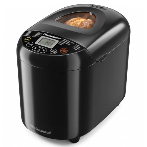 Elite Gourmet 2 Lb Programmable Bread Maker, 3 Sizes, 19 Presets, Black