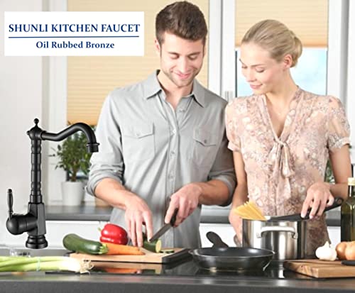 Shunli Kitchen Faucet Oil Rubbed Bronze, Vintage Antique Kitchen Sink Faucet, Black Traditional Bar Sink Faucet Single Hole, Brass #TOP1