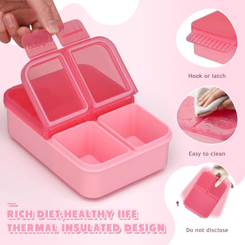 Image of WyfKyd 2PACK Snack Box Container Set for Kids Adults Food Bento Lunch Box | 2PACK Snack Box Container for Kids Adults Reusable Bento Lunch Box with 3 Compartents for Office,School,Travel,Outdoor Pink
