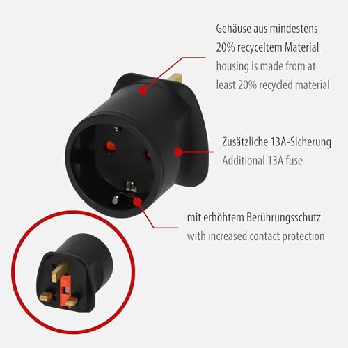 Brennenstuhl Reisestecker/Reiseadapter (Reise-Steckdosenadapter zum Anschluss elektrischer Geräte mit Schutzkontakt Stecksystem in Ländern mit British Standard Stecksystem) schwarz