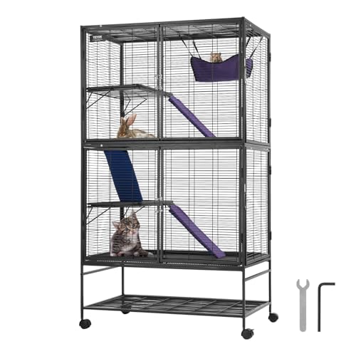 VEVOR 64.6" Rolling Metal Ferret Cage, Large 4-Tier Cage, Small Animal Cage with Ramps & Tray, Easy to Set up for Pet Rats, Hamster, Guinea Pig, Chinchilla, Squirrel, Hedgehogs, Bunny by VEVOR - Used condition - CA$286.39