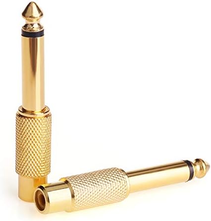 JEEUE 6.35mm Male TS to RCA Female Mono Plug connectors Audio Adapters are for converting RCA Cables to 6.35mm Jacks -Gold 2PCS