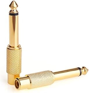 JEEUE 6.35mm Male TS to RCA Female Mono Plug connectors Audio Adapters are for converting RCA Cables to 6.35mm Jacks -Gold 2PCS