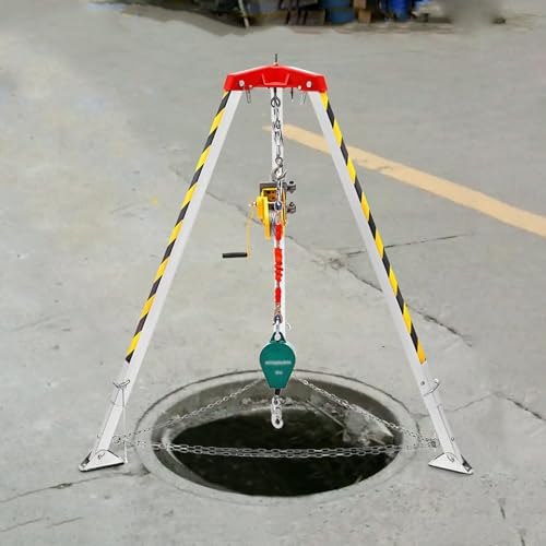 Fall Arrest Kits, Aluminum Confined Space Tripod Kit 1200lbs/ 1800lbs/ 2600kbs, Firefighting Rescue Tripod with Fall Protector & Safe Belt, Tripod Rescue S(1200LBS Winch - Cable 20m/65.6ft