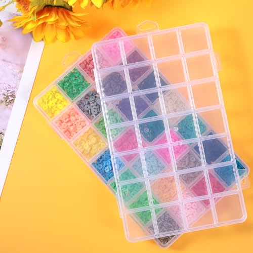 Image of oruola 2pcs Plastic Organizer Box with Dividers,28 Grids Bead Box Organizer,8.8 x 5.2 In Bead Storage Organizers,Clear Beads Organizers and Storage for Jewelry, Small Parts,Crafts Organizing Storing