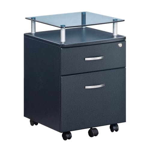2-Drawer Rolling File Cabinet with Lock and Glass Top, Under Desk File Cabinet with Wheels, Printer Stand, Graphite Black by Techni Mobili - Image 5