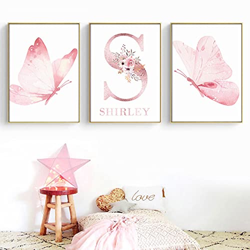 Tableau papillon rose pour chambre fille : affiche personnalisée prénom style scandinave
