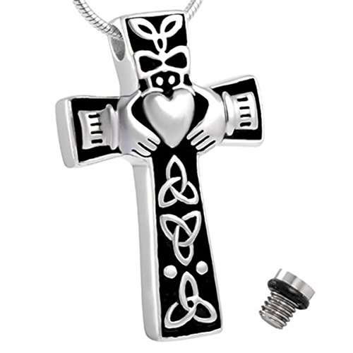ZARABE Cross and Heart Memorial Necklace - Celtic Claddagh Cremation Ashes Urn Pendant
