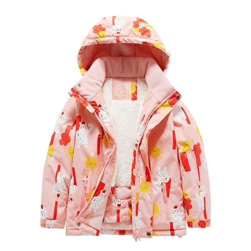 Boys Girls Winter Coat Hooded Ski Jacket Puffer Windbreaker Fleece Lined Snow Coat Thicken Warm Down Jacket (Pink, 8)