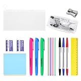 Yizzen 17 PCS Stationery Sets, Secondary High School & College University Supplies, Back to School Supplies Kit, Cute Maths Set, School Essentials, Pencil Case with Stationery Included