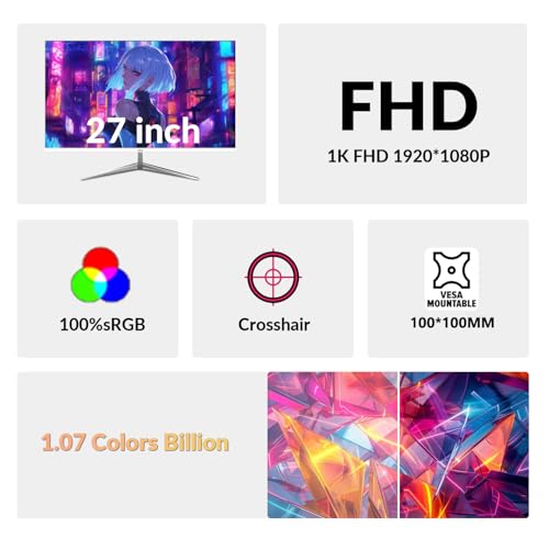 ZZA 27-calowy biały monitor gamingowy, zakrzywiony monitor 240-300 Hz, monitor komputerowy Full HD 1080p, wyświetlacz do pielęgnacji oczu z HDMI, DP, FreeSync, uchwyt ścienny do biura