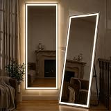 Full Length Mirror with Lights, 71' x 26' LED Floor Mirror, Full Body Dressing Standing Mirrors with Dimming & 3 Color Lighting, Hanging Mounted Mirrors for Living Room Bedroom Cloakroom
