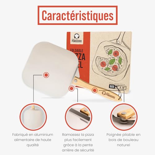 Chef Pomodoro Pelle a Pizza avec Poignée en Bois Pliabl...
