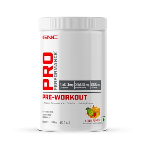 Image of GNC Pro Performance Pre-Workout | 360 gm | 30 Servings | Boosts Pump & Energy | Speeds Up Recovery | 1500 mg L-Arginine | 3500 mg Beta-Alanine | 200 mg Caffeine | Fruit Punch